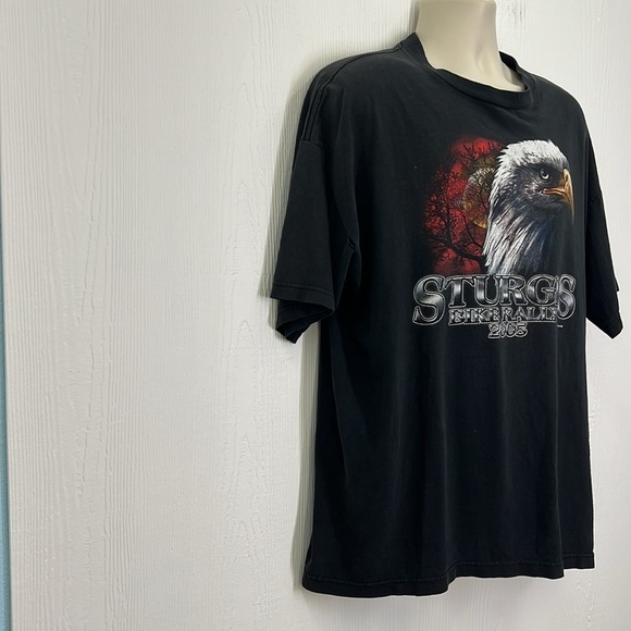 Vintage - 2005 Sturgis Bike Rally Bald Eagle Moon Light Black Short Sleeve T XL - Picture 4 of 11